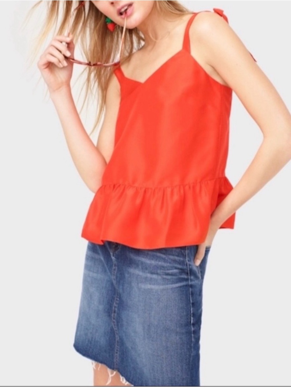 J. Crew Bright Orange Silk Peplum Tank Blouse